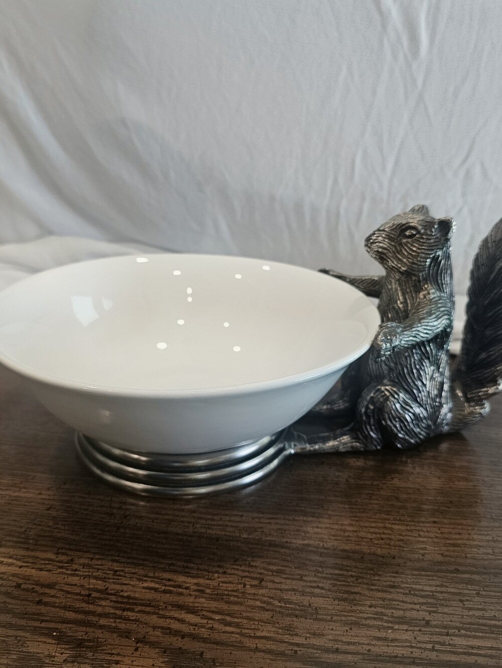 Pier 1 Imports Squirrel Ceramic & Pewter Nut/Serving Bowl Discontinued